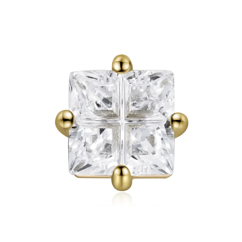 (image for) Pandora Style 18ct Gold Plated Stud Earrings, Princess Square Zirconium - SCE1090 - Product Image