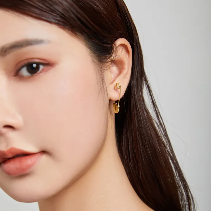 (image for) Pandora Style 18ct Gold Plated Stud Earrings, Snap-Pin Stud-Simple - SCE1086 - View 4