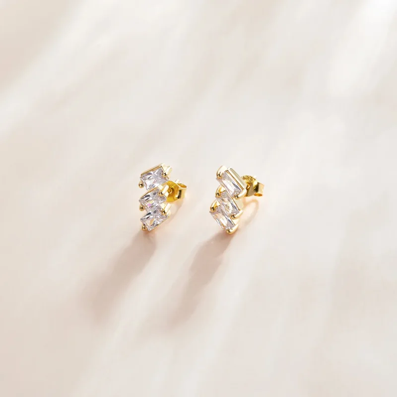 (image for) Pandora Style 18ct Gold Plated Stud Earrings, Solid - SCE1051-B - View 2