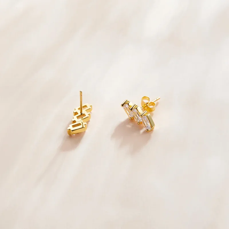 (image for) Pandora Style 18ct Gold Plated Stud Earrings, Solid - SCE1051-B - View 3