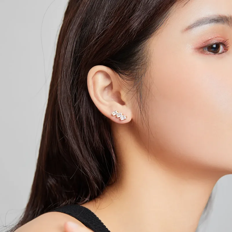 (image for) Pandora Style 18ct Gold Plated Stud Earrings, Solid - SCE1051-B - View 4