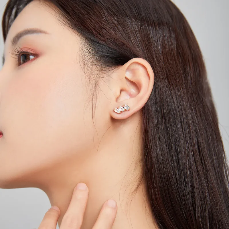 (image for) Pandora Style 18ct Gold Plated Stud Earrings, Solid - SCE1051-B - View 6