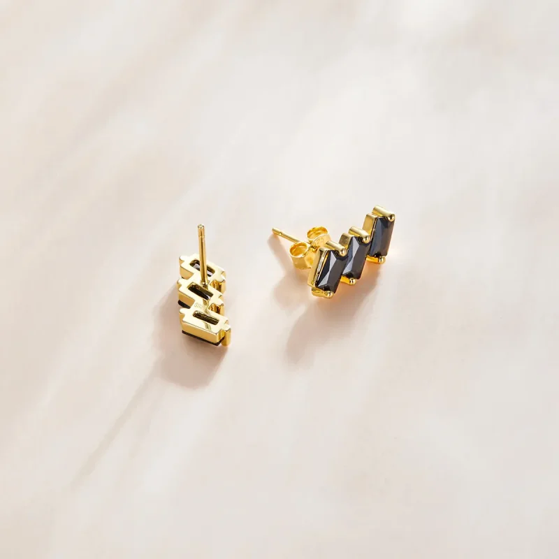 (image for) Pandora Style 18ct Gold Plated Stud Earrings, Solid - SCE1051-BK - View 3