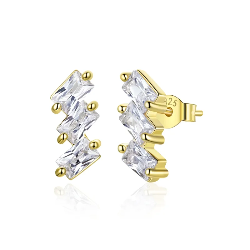 (image for) Pandora Style 18ct Gold Plated Stud Earrings, Solid - SCE1051-B - Product Image