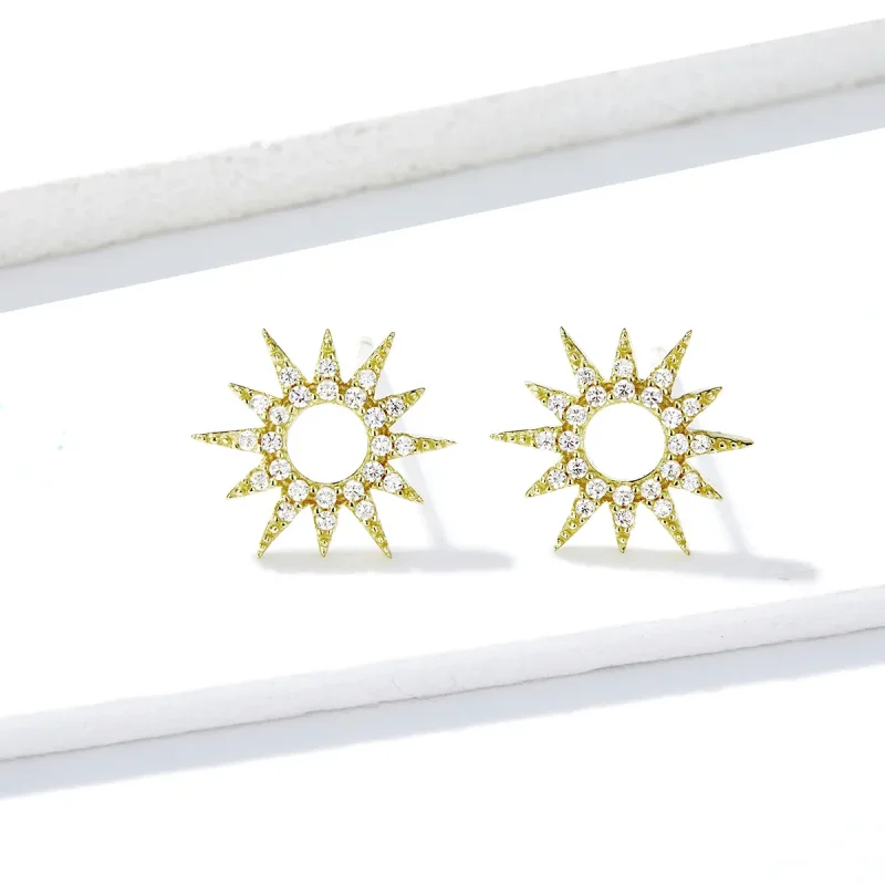 (image for) Pandora Style 18ct Gold Plated Stud Earrings, Sun - BSE256 - View 2