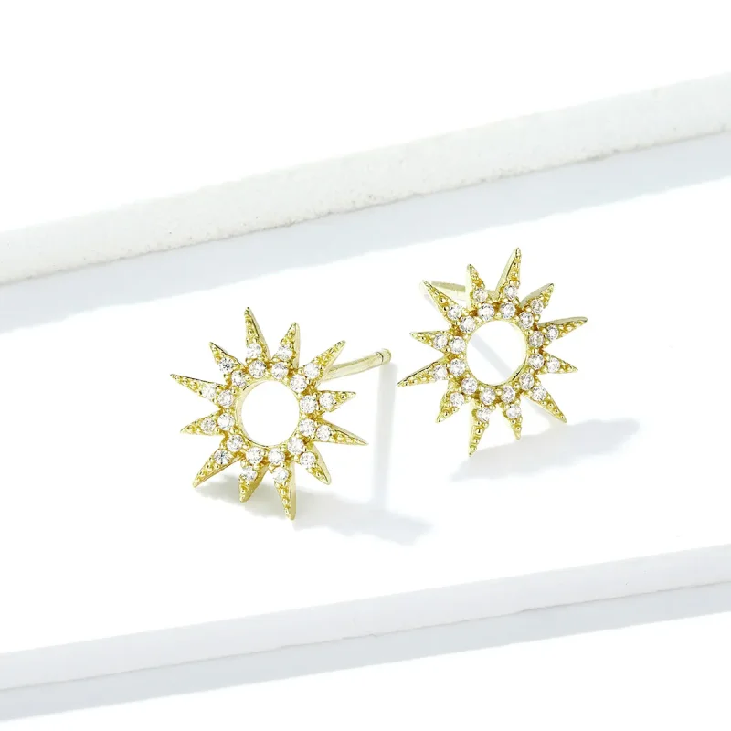 (image for) Pandora Style 18ct Gold Plated Stud Earrings, Sun - BSE256 - View 3