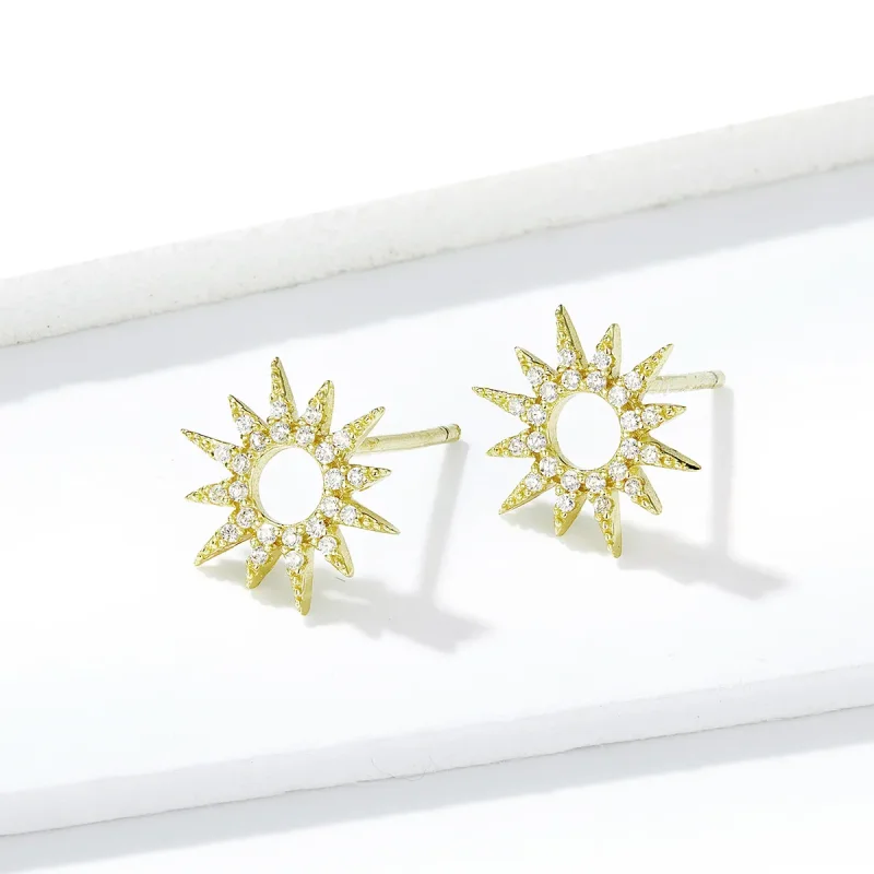(image for) Pandora Style 18ct Gold Plated Stud Earrings, Sun - BSE256 - View 4