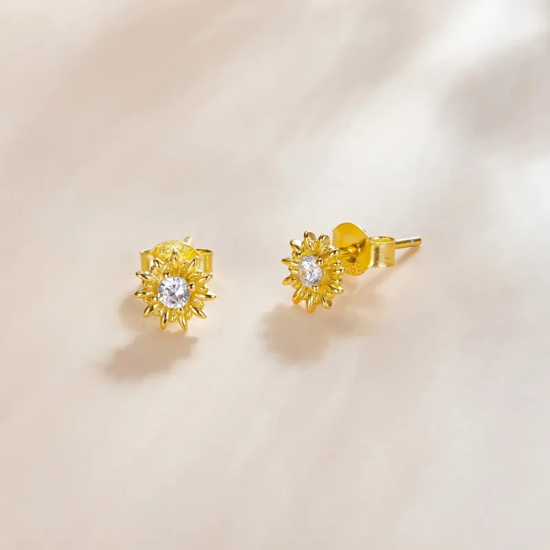 (image for) Pandora Style 18ct Gold Plated Stud Earrings, Sunflower - SCE1057 - View 2