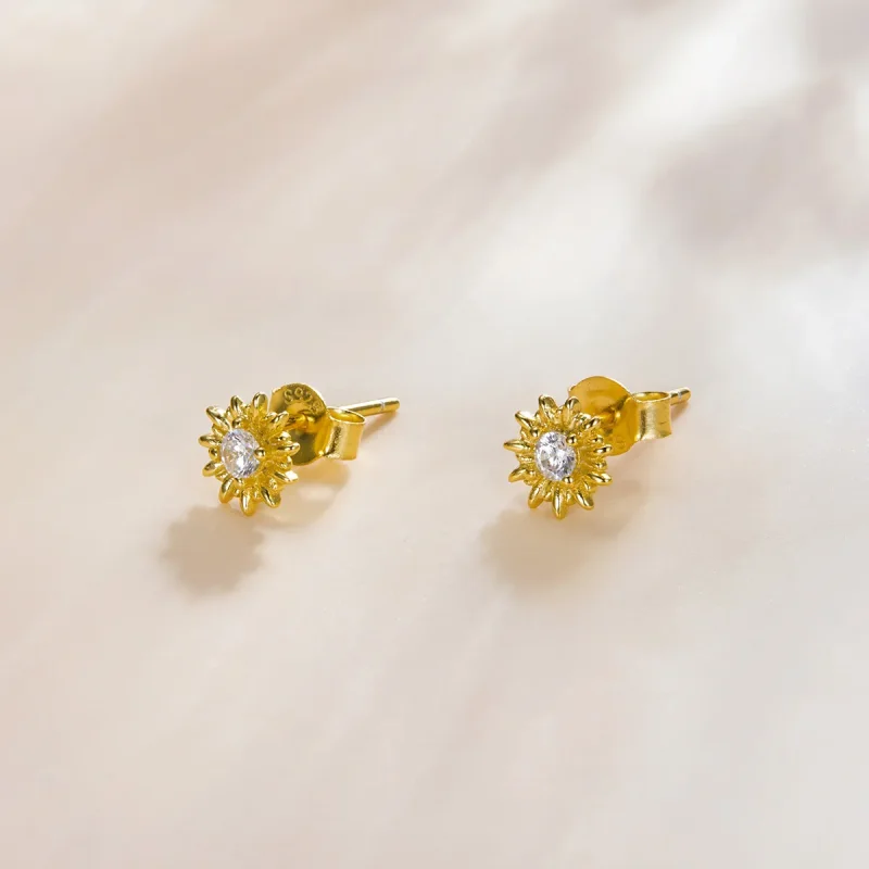 (image for) Pandora Style 18ct Gold Plated Stud Earrings, Sunflower - SCE1057 - View 3