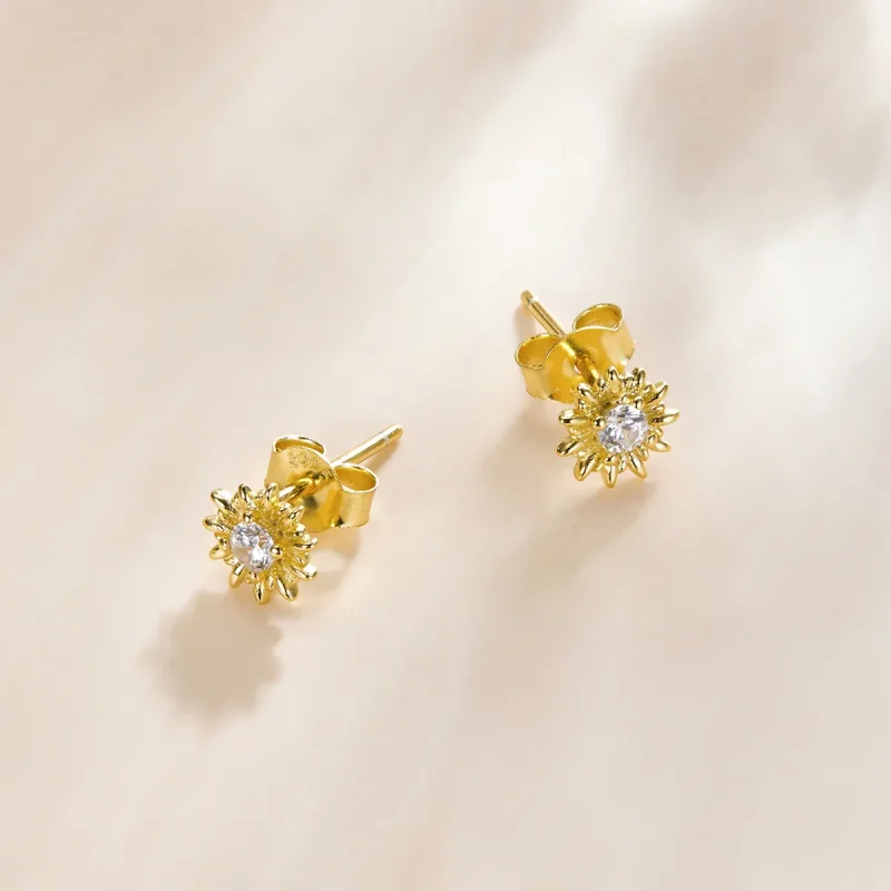 (image for) Pandora Style 18ct Gold Plated Stud Earrings, Sunflower - SCE1057 - View 4