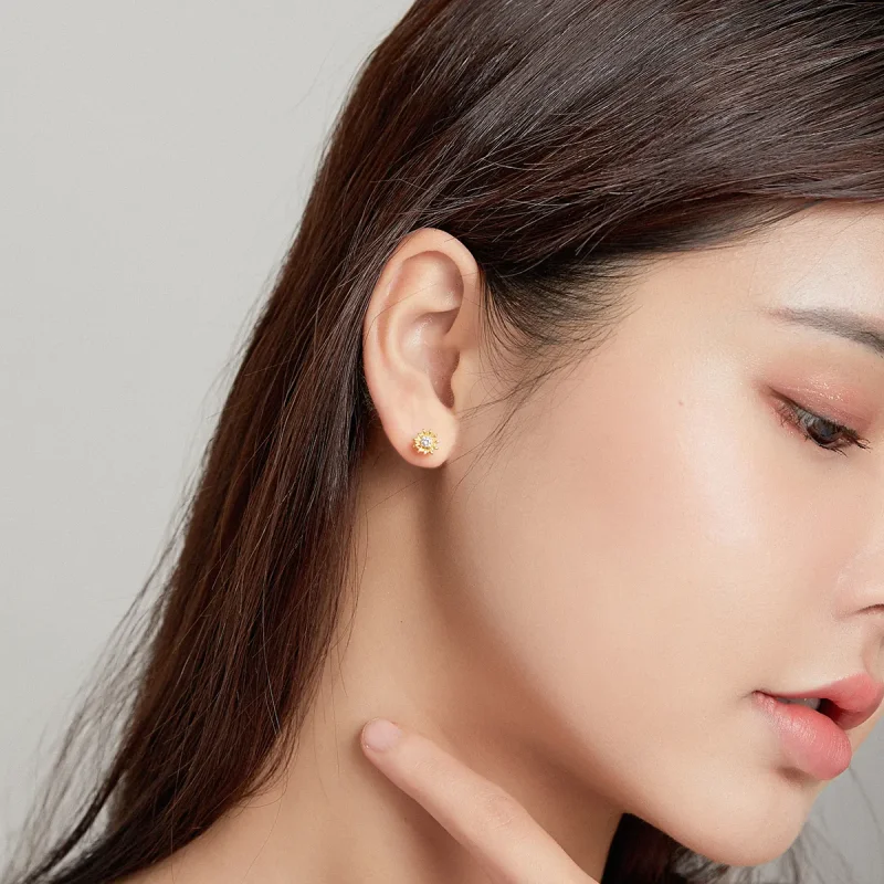 (image for) Pandora Style 18ct Gold Plated Stud Earrings, Sunflower - SCE1057 - View 5