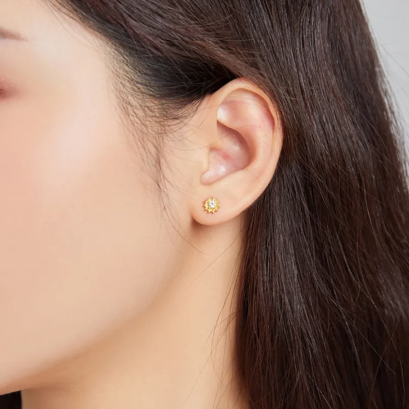 (image for) Pandora Style 18ct Gold Plated Stud Earrings, Sunflower - SCE1057 - View 6