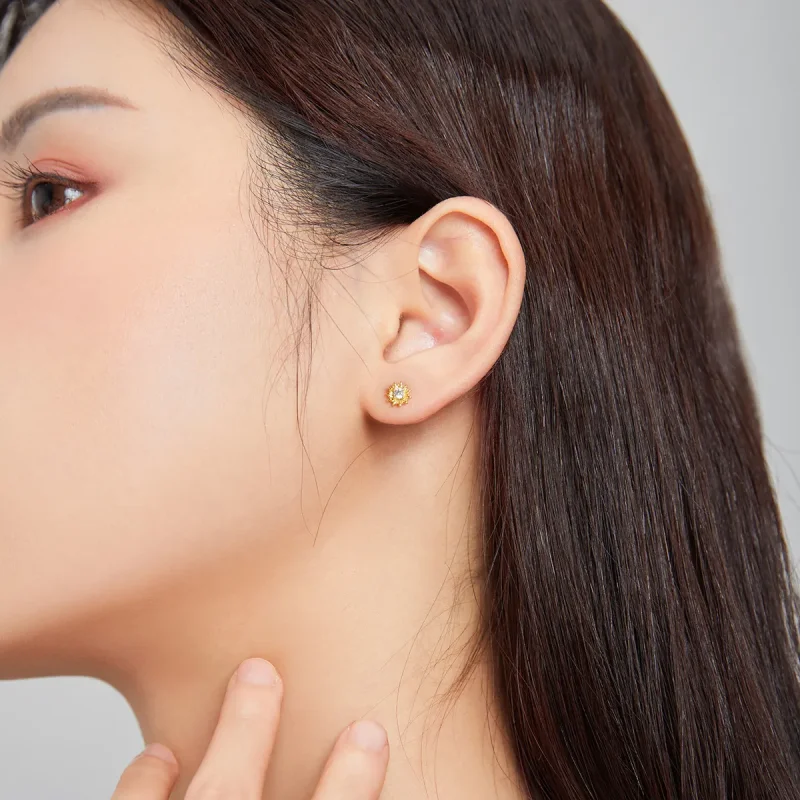 (image for) Pandora Style 18ct Gold Plated Stud Earrings, Sunflower - SCE1057 - View 7