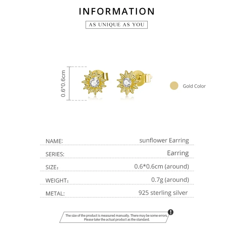 (image for) Pandora Style 18ct Gold Plated Stud Earrings, Sunflower - SCE1057 - View 8