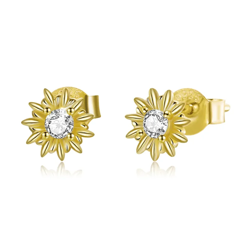 (image for) Pandora Style 18ct Gold Plated Stud Earrings, Sunflower - SCE1057 - Product Image