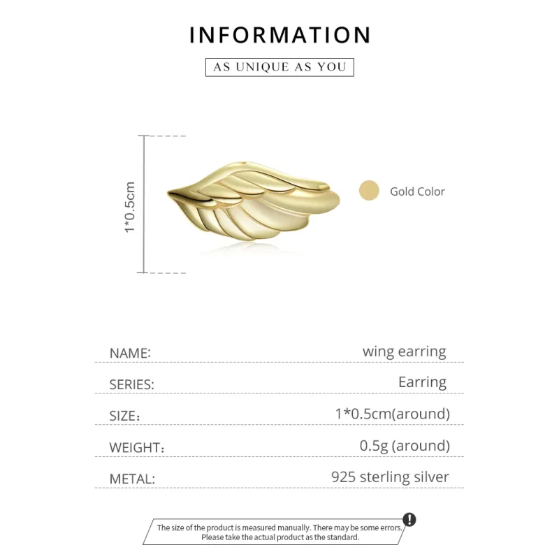 (image for) Pandora Style 18ct Gold Plated Stud Earrings, Wing - SCE1092 - View 3