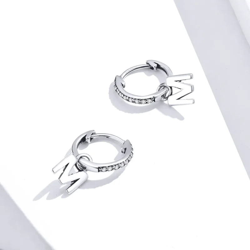 (image for) Pandora Style Dangle Earring, Letter M - SCE848-M - View 2