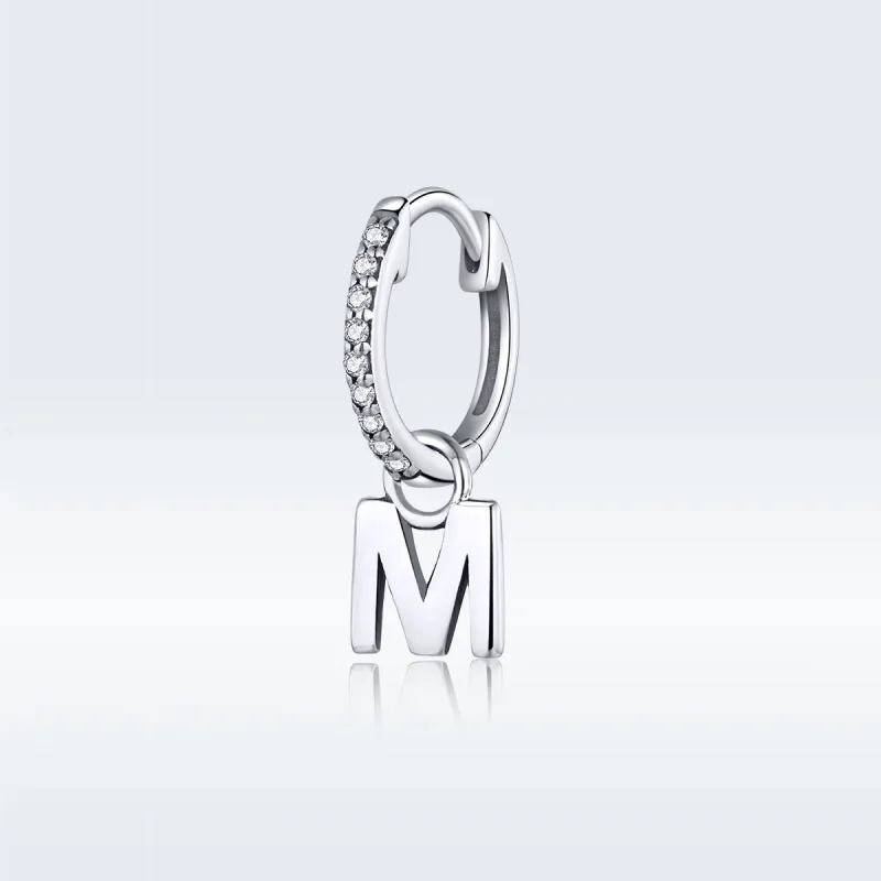 (image for) Pandora Style Dangle Earring, Letter M - SCE848-M - View 3