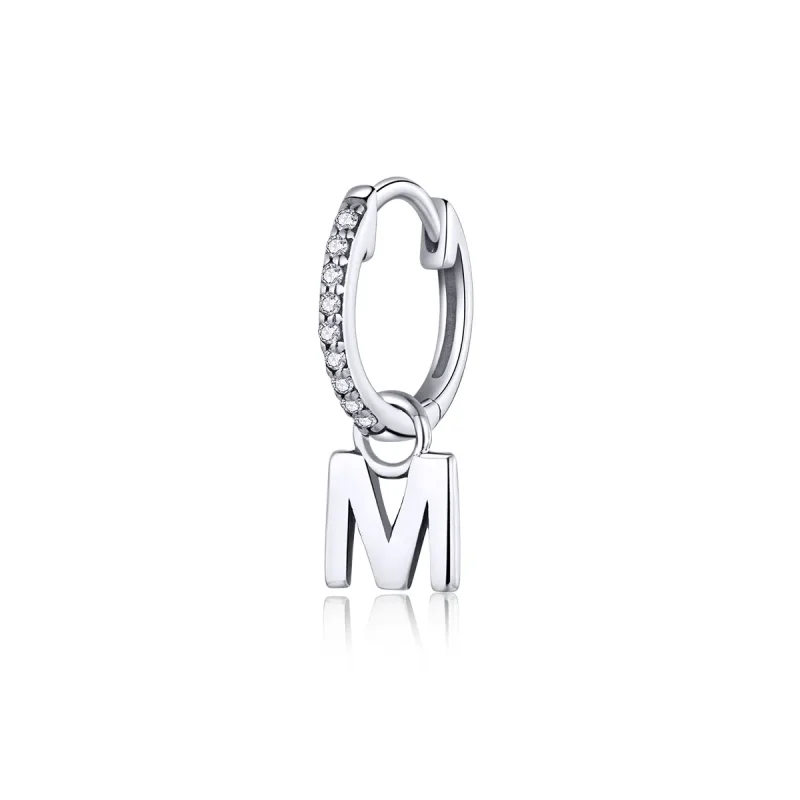 (image for) Pandora Style Dangle Earring, Letter M - SCE848-M - Product Image