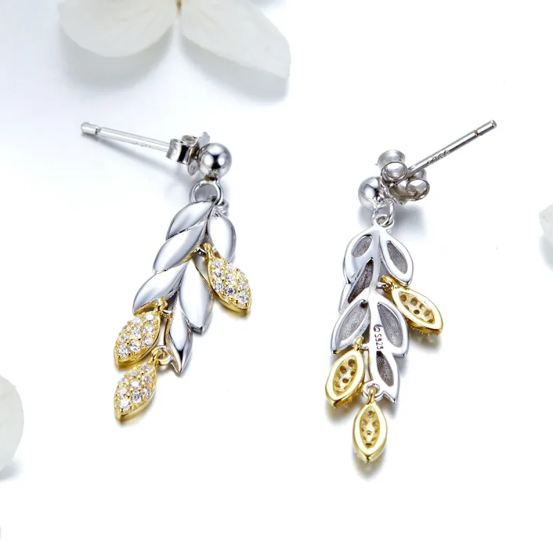(image for) Pandora Style Dangle Earrings, Bicolor Two-Color Wheat Spike - BSE025 - View 3