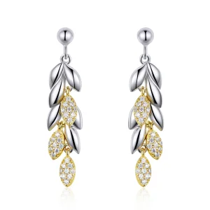 (image for) Pandora Style Dangle Earrings, Bicolor Two-Color Wheat Spike - BSE025