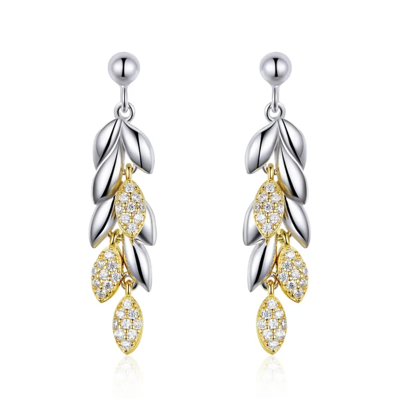 (image for) Pandora Style Dangle Earrings, Bicolor Two-Color Wheat Spike - BSE025 - Product Image
