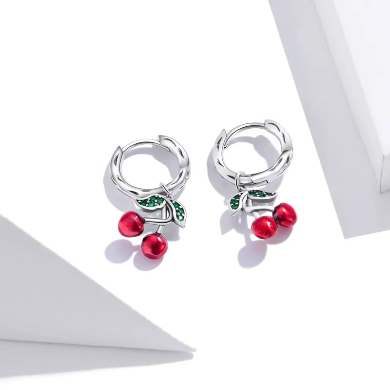 (image for) Pandora Style Rose Gold Dangle Earrings, Cherry - SCE905 - View 2