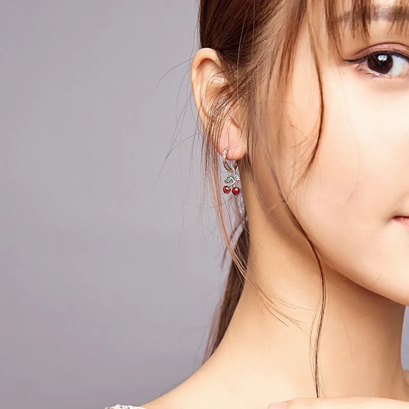 (image for) Pandora Style Rose Gold Dangle Earrings, Cherry - SCE905 - View 6