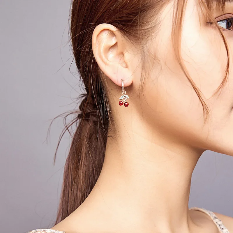 (image for) Pandora Style Rose Gold Dangle Earrings, Cherry - SCE905 - View 7