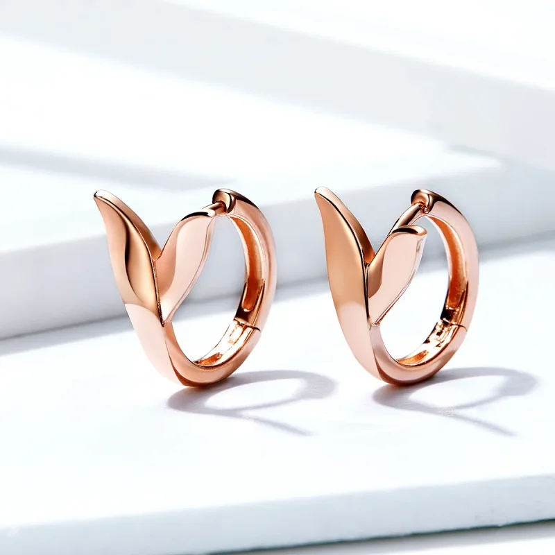 (image for) Pandora Style Rose Gold Hoop Earrings, Dolphin Tail - BSE078 - View 2
