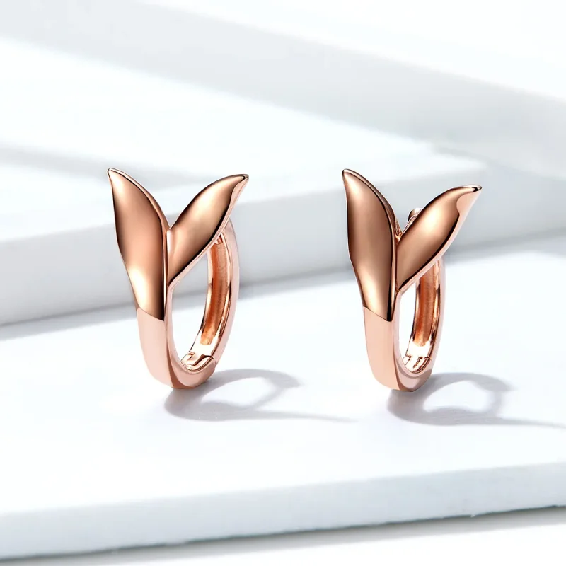 (image for) Pandora Style Rose Gold Hoop Earrings, Dolphin Tail - BSE078 - View 3