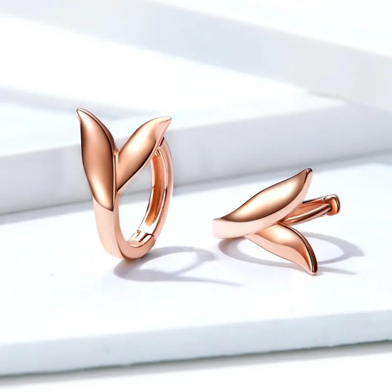 (image for) Pandora Style Rose Gold Hoop Earrings, Dolphin Tail - BSE078 - View 4
