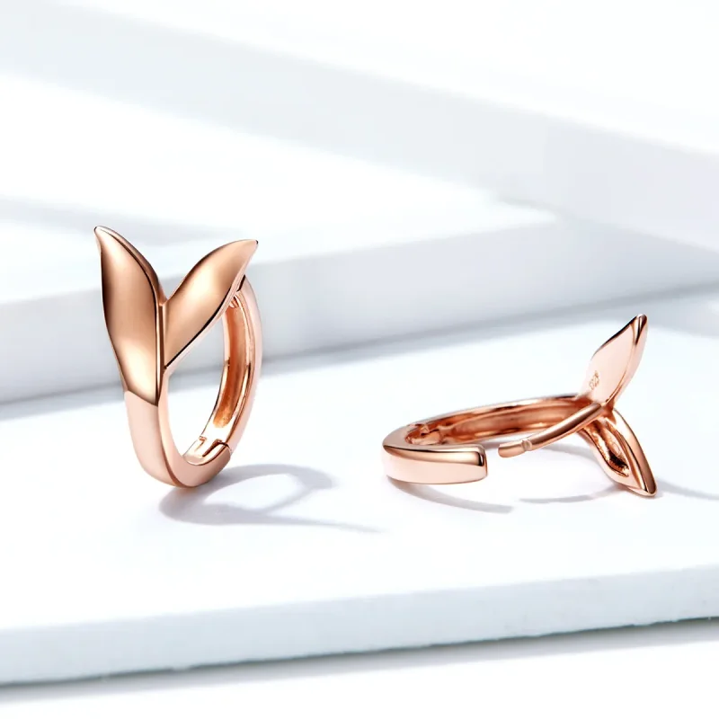 (image for) Pandora Style Rose Gold Hoop Earrings, Dolphin Tail - BSE078 - View 5