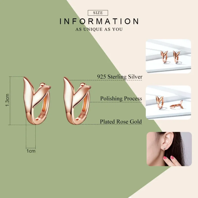 (image for) Pandora Style Rose Gold Hoop Earrings, Dolphin Tail - BSE078 - View 7
