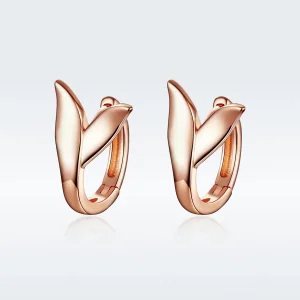 (image for) Pandora Style Rose Gold Hoop Earrings, Dolphin Tail - BSE078