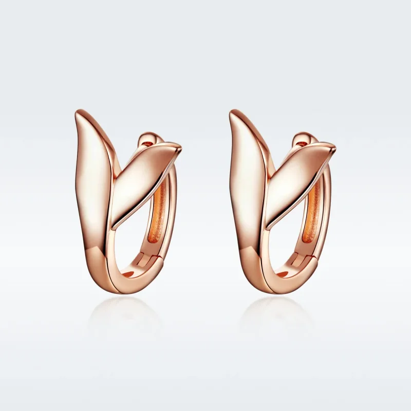 (image for) Pandora Style Rose Gold Hoop Earrings, Dolphin Tail - BSE078 - Product Image