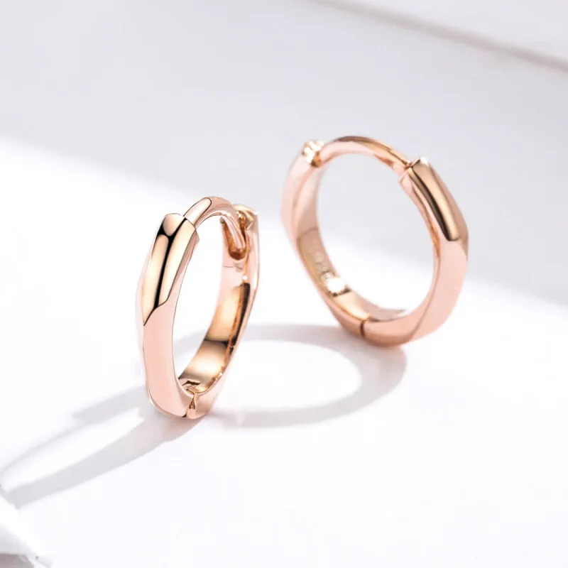 (image for) Pandora Style Rose Gold Hoop Earrings, Simple - BSE119 - View 2