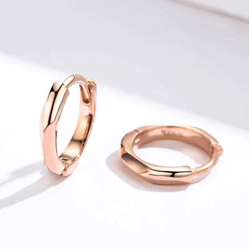 (image for) Pandora Style Rose Gold Hoop Earrings, Simple - BSE119 - View 3