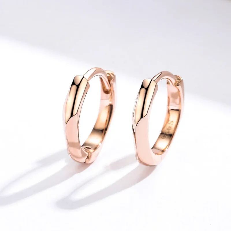 (image for) Pandora Style Rose Gold Hoop Earrings, Simple - BSE119 - View 4