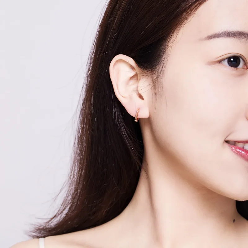 (image for) Pandora Style Rose Gold Hoop Earrings, Simple - BSE119 - View 6