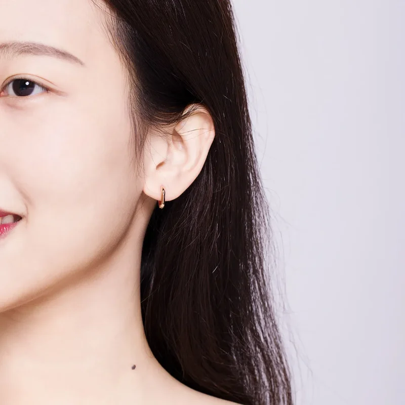 (image for) Pandora Style Rose Gold Hoop Earrings, Simple - BSE119 - View 7