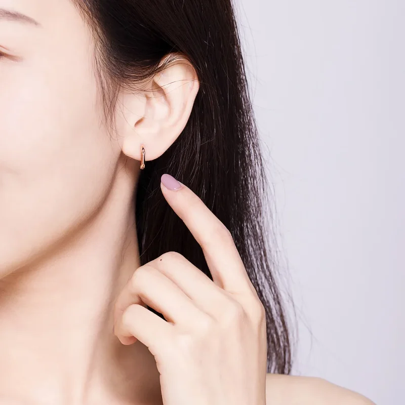 (image for) Pandora Style Rose Gold Hoop Earrings, Simple - BSE119 - View 8