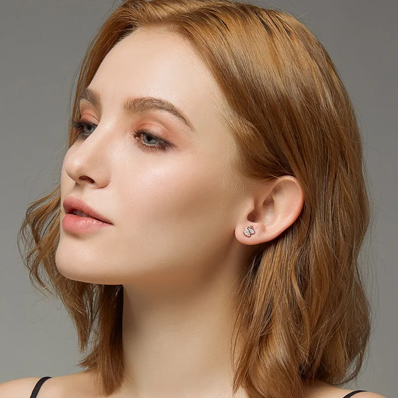 (image for) Pandora Style Rose Gold Stud Earrings, Butterfly - SCE776 - View 6