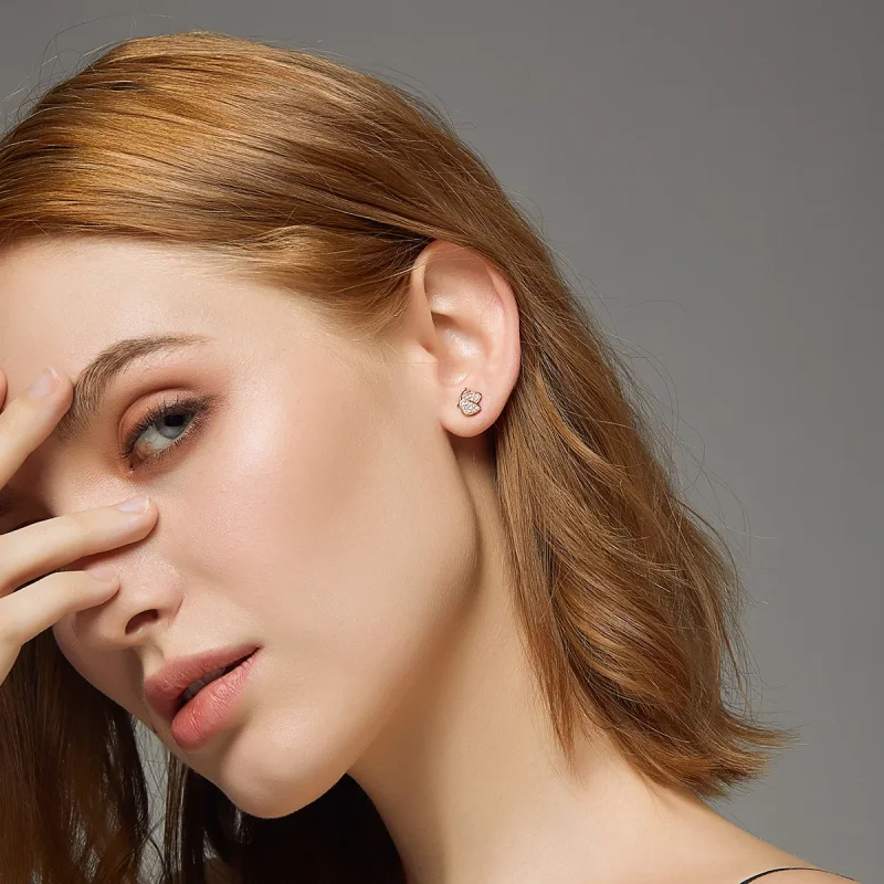 (image for) Pandora Style Rose Gold Stud Earrings, Butterfly - SCE776 - View 7