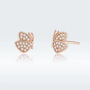 (image for) Pandora Style Rose Gold Stud Earrings, Butterfly - SCE776