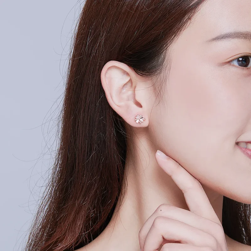 (image for) Pandora Style Rose Gold Stud Earrings, Clover - BSE233 - View 5