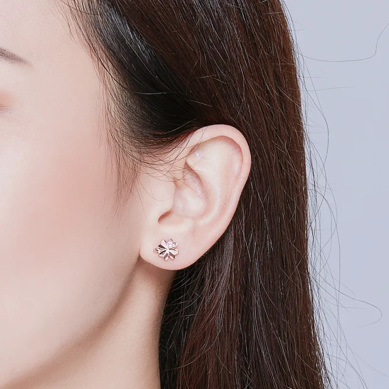 (image for) Pandora Style Rose Gold Stud Earrings, Clover - BSE233 - View 7