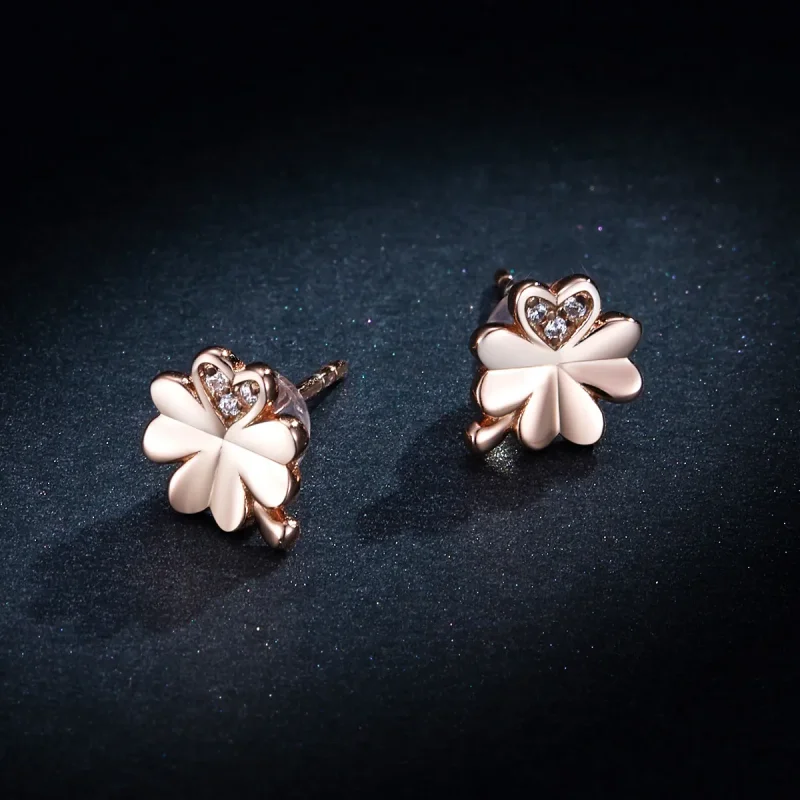 (image for) Pandora Style Rose Gold Stud Earrings, Clover - BSE233 - View 8