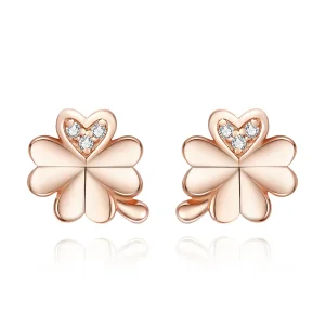 (image for) Pandora Style Rose Gold Stud Earrings, Clover - BSE233