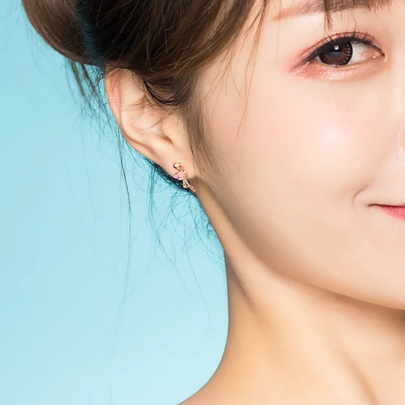 (image for) Pandora Style Rose Gold Stud Earrings, Flamingos - BSE120 - View 6